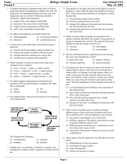 Biology Sample Exam Any School USA Period 4 May 15