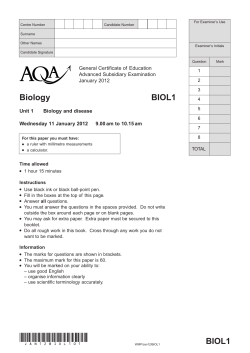 A-level Biology Question Paper Unit 1 Biology and disease