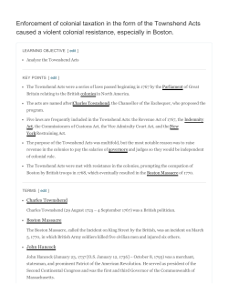 Enforcement of colonial taxation in the form of the Townshend Acts