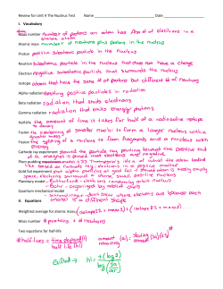 Review for Unit 4 The Nucleus Test Name