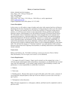 History of American Literature ENGL 3340.003 - Mentis