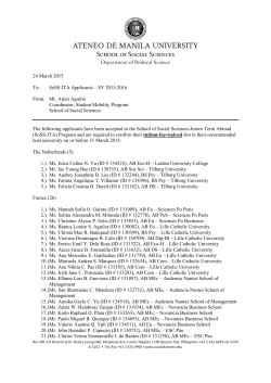 SoSS JTA Application Results - Ateneo de Manila University