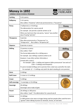 Money in 1892 - The University of Adelaide