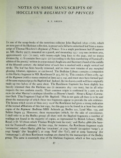 notes on some manuscripts of hoccleve`s