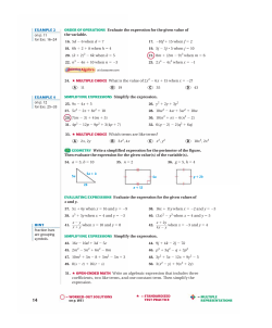 ORDER OF OPERATIONS Evaluate the expression for the given