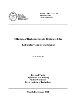 Diffusion of Radionuclides in Bentonite Clay