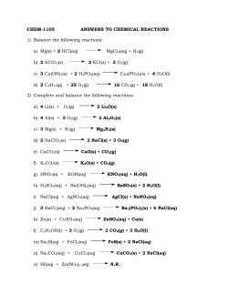 CHEM-1105 ANSWERS TO CHEMICAL REACTIONS 1) Balance