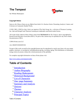 The Tempest Table of Contents