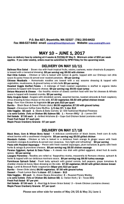 May. Menu - Cooking From The Heart