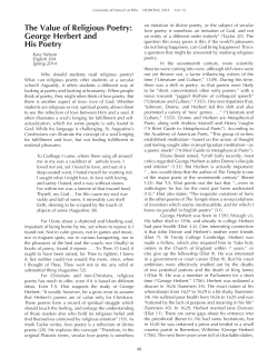 The Value of Religious Poetry: George Herbert and His Poetry