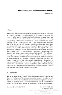 Identifiability and definiteness in Chinese - UQ eSpace