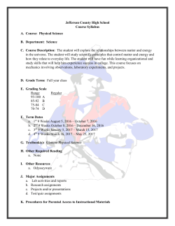 Jefferson County High School Course Syllabus A. Course: Physical