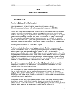 Lab 3. PROTEIN DETERMINATION I. INTRODUCTION Reading in