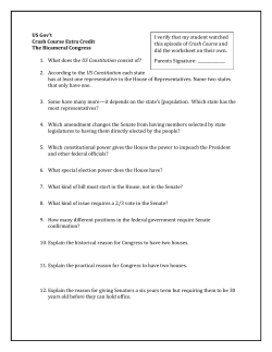US Gov`t Crash Course Extra Credit The Bicameral Congress 1