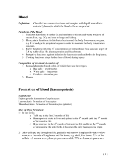 Blood Formation of blood (haemopoiesis)