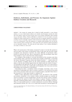 Embryos, Individuals, and Persons: An Argument Against Embryo