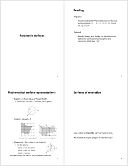 Parametric surfaces Reading Mathematical surface representations