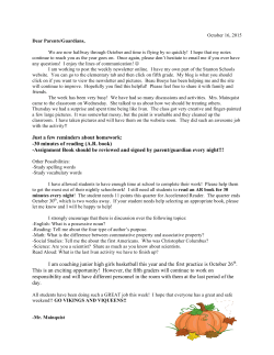 October 16, 2015 Weekly Newsletter