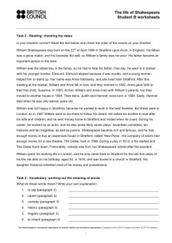 The life of Shakespeare Student B worksheets
