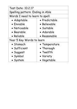 Test Date: 10.2.17 Spelling pattern: Ending in Able Words I need to