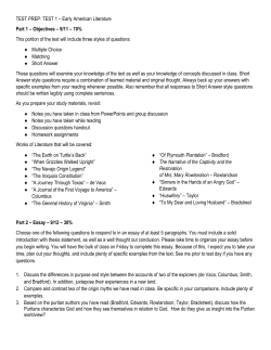 TEST PREP: TEST 1 &ndash; Early American Literature Part 1 &ndash; Objectives