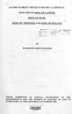 Satire in Okot P`bitek`s Poetry: a Critical Analysis of Song of Lawino