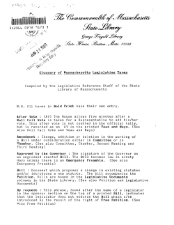Glossary of Hassachusetts Legislative Terms Compiled by the