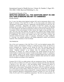 Occupational Hazards of War DEPLETED URANIUM: ALL THE