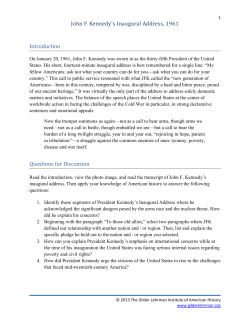 John F. Kennedy`s Inaugural Address, 1961 Introduction Questions