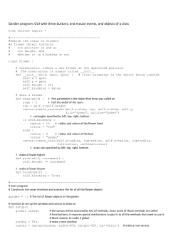 Garden program: GUI with three buttons, and mouse events, and