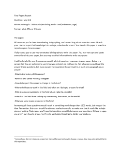 Final Paper: Report Due Date: May 3rd Minimum Length: 1200