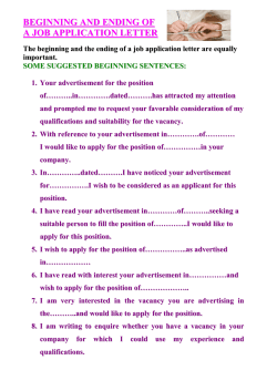 beginning of a job application letter