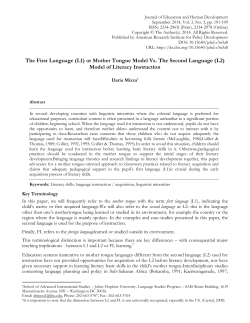 The First Language (L1) or Mother Tongue Model Vs. The Second