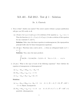 MA 401 - Fall 2012 - Test # 1 &ndash; Solution