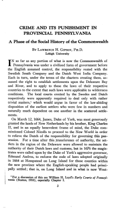 CRIME AND ITS PUNISHMENT IN PROVINCIAL PENNSYLVANIA A