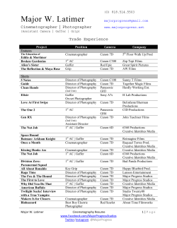 Cinematographer Resume - Major Progress Studios