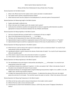 Metric System Review Questions for Quiz
