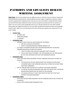 PATRIOTS AND LOYALISTS DEBATE WRITING ASSIGNMENT