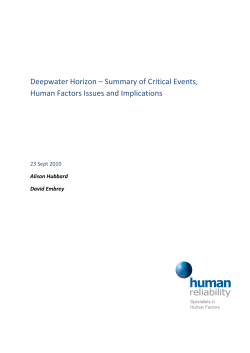 Deepwater Horizon &ndash; Summary of Critical Events, Human Factors
