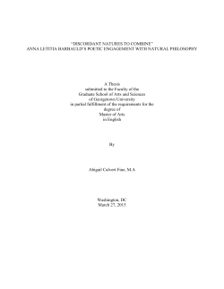 " Discordant Natures to Combine": Anna Letitia Barbauld`s Poetic