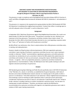 GRIEVANCE AGAINST KING NEIGHBORHOOD ASSOCIATION