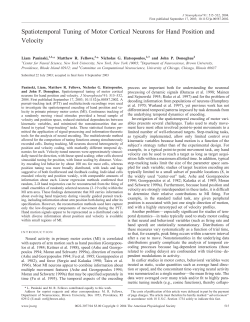 Spatiotemporal Tuning of Motor Cortical Neurons for Hand Position