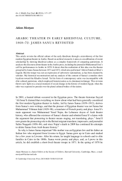 Adam Mestyan ARABIC THEATER IN EARLY