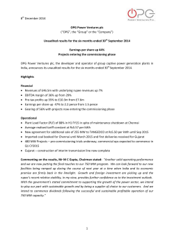 1 8th December 2014 OPG Power Ventures plc (&ldquo;OPG&rdquo;, the &ldquo;Group