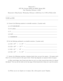 Homework 1 AST 301, Sections 46845 and 46850, Spring 2016 Due