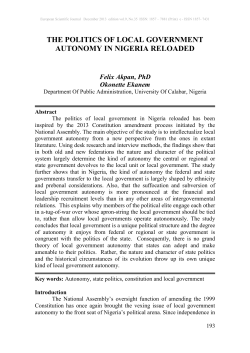 the politics of local government autonomy in nigeria reloaded