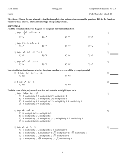Math 11010 Spring 2011 Assignment 4: Sections 3.1
