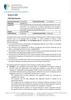 January 27, 2016 CYSEC Board Decision The Board of the Cyprus
