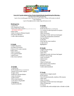 Kindergarten 1 school box 5 #2 sharpened Pencils 6 glue sticks 1