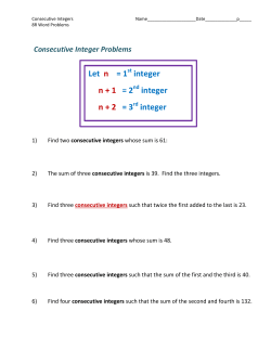 Consecutive Integer Worksheet
